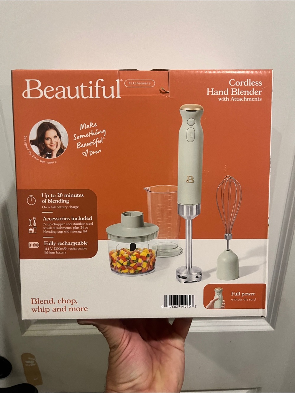 Cordless Hand Blender in Sage Green - Cordless Handheld Mixer with Attachments